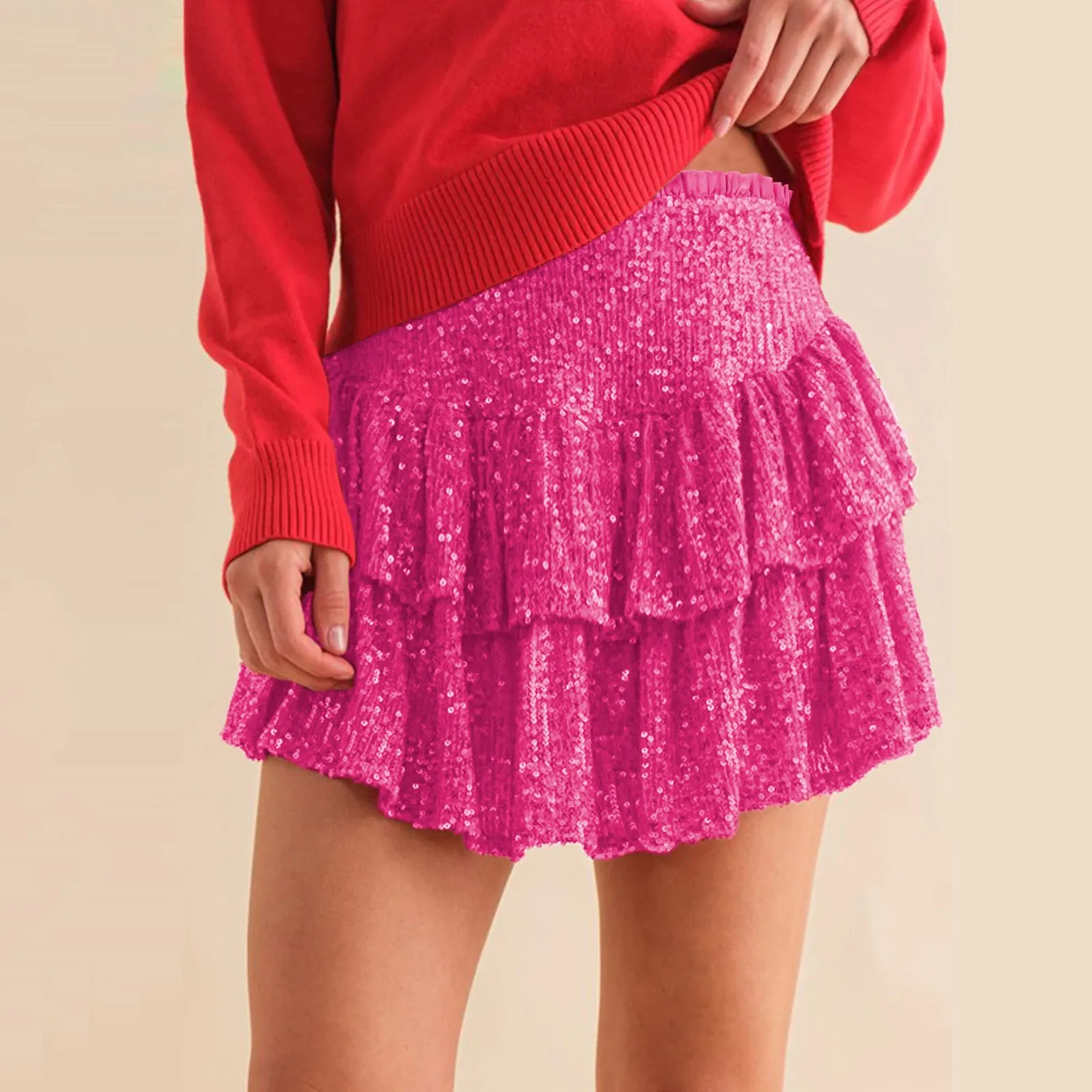 

Блестящая короткая юбка с блестками Y2k Женская юбка с высокой талией для клуба блестящая женская уличная одежда пикантная однотонная плиссированная юбка 2024