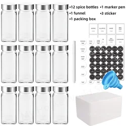 Eco-Friendly Stainless Steel Spice Jar Set with Glass Containers and Shakers (12pcs 4oz jars set)