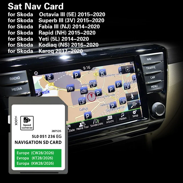 2026 New for Skoda Octavia Superb Fabia Rapid Yeti Kodiaq Car 32GB GEN2 Amundsen Discover Media Navi SD Card Europe UK Map