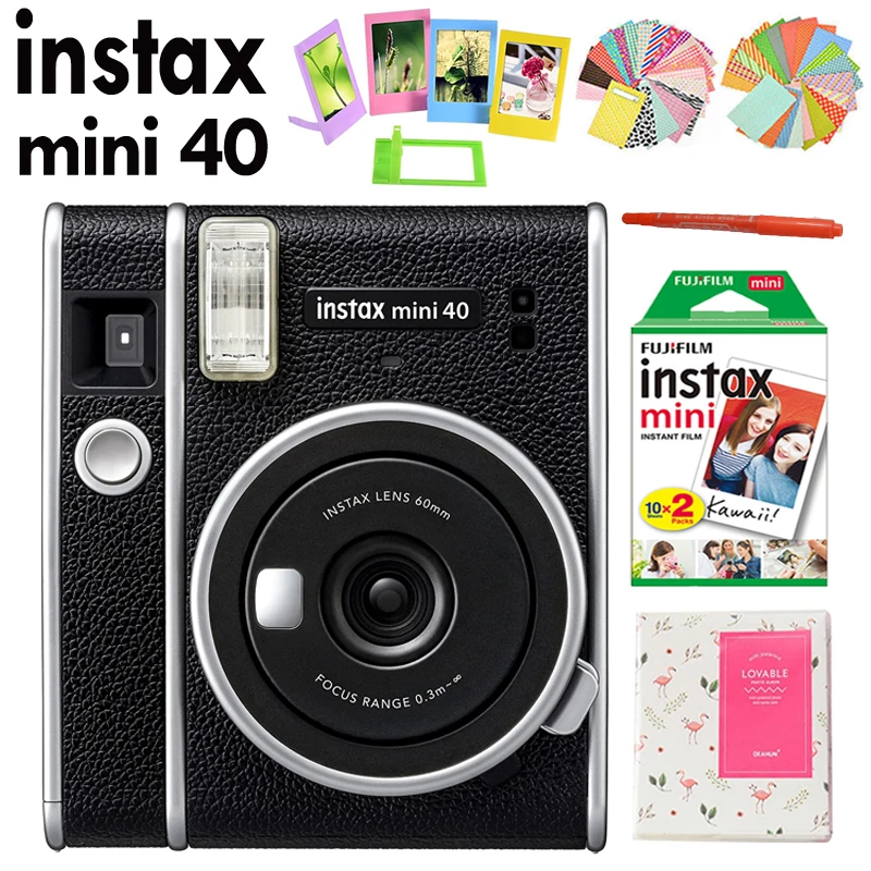 Fujifilm Instax Mini 40 Instant Camera Black + Sheets Instax White Film + 64 Pocket Photo Album + 10-in-1 Accessories - Film Cameras AliExpress