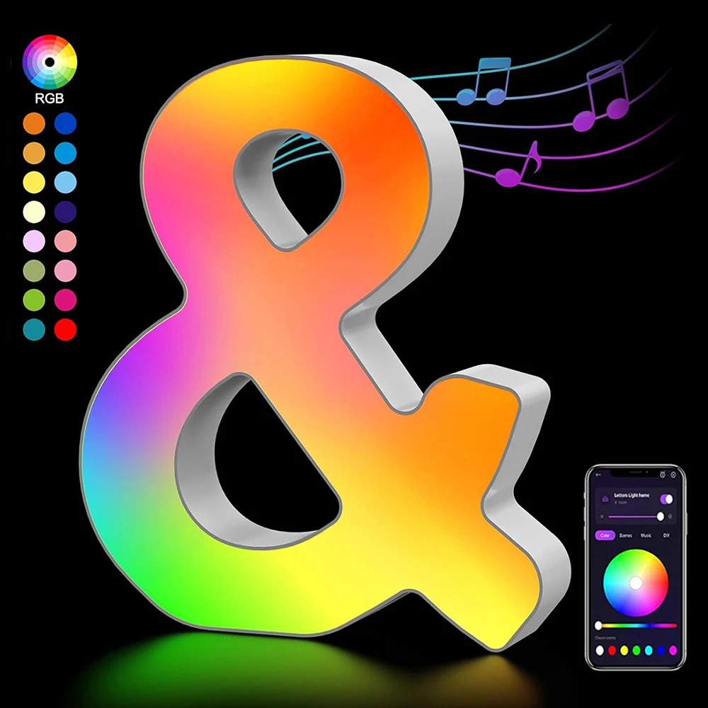 Customizable Smart LED Alphabet Night Lights - USB Powered Decorative Lamps with App-Controlled RGBW Colors and Music Sync