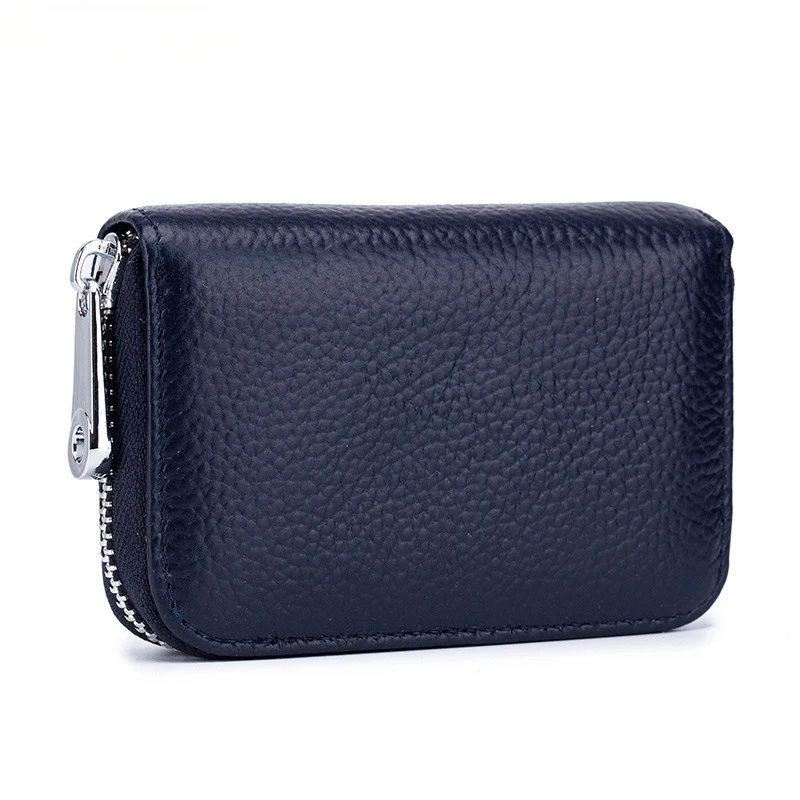 Men's Genuine Leather RFID Blocking 12 Card Holder Wallet with Zipper Organizer for Women Anti-Theft Credit Card Case