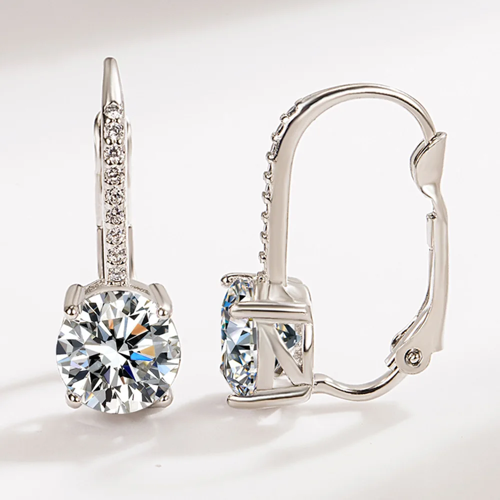 Elegant 925 Sterling Silver Fine Zircon Round Earrings Fashionable Women's Wedding Party Jewelry - 6