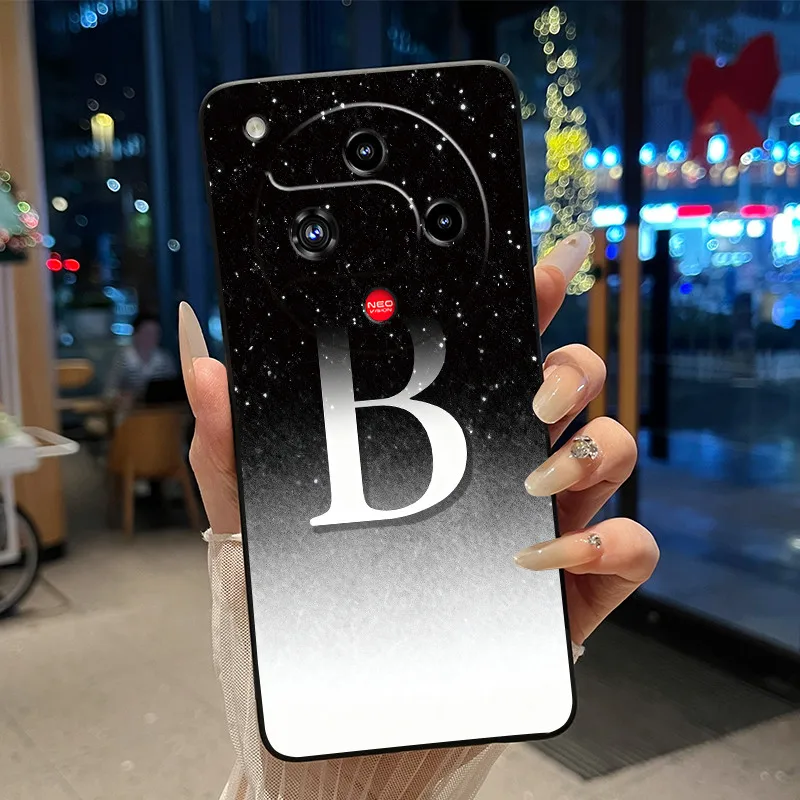 Elegant Anti-Scratch Black Phone Case with A-Z Initial Letter Design