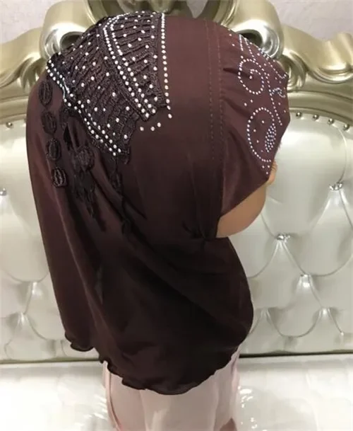 Children Kids Muslim Small Girl Hijab With Lace Flower Pattern Islamic Scarf Shawls Stretch 56cm 7-11 Years Old