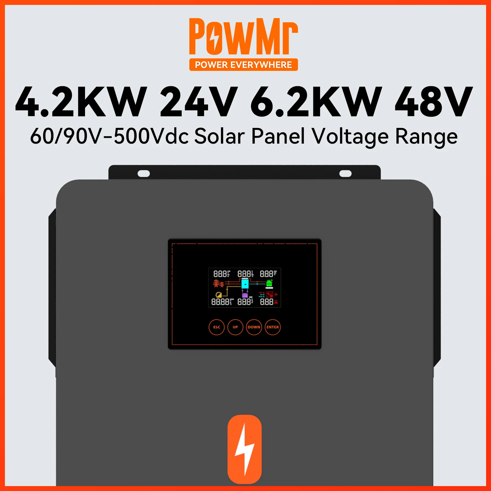 Powmr 4Kw 24V 6Kw 48V Inverter Solare On Off Grid Hybrid Solar Mppt 120A Grid Tie Inverter Onda Sinusoidale Pura 220V 230V