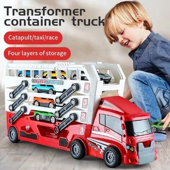 Auto di ingegneria per camion container espulsore con 6 auto in lega giocattolo per bambini giocattolo per auto pull-back regalo di Natale del Ringraziamento 1
