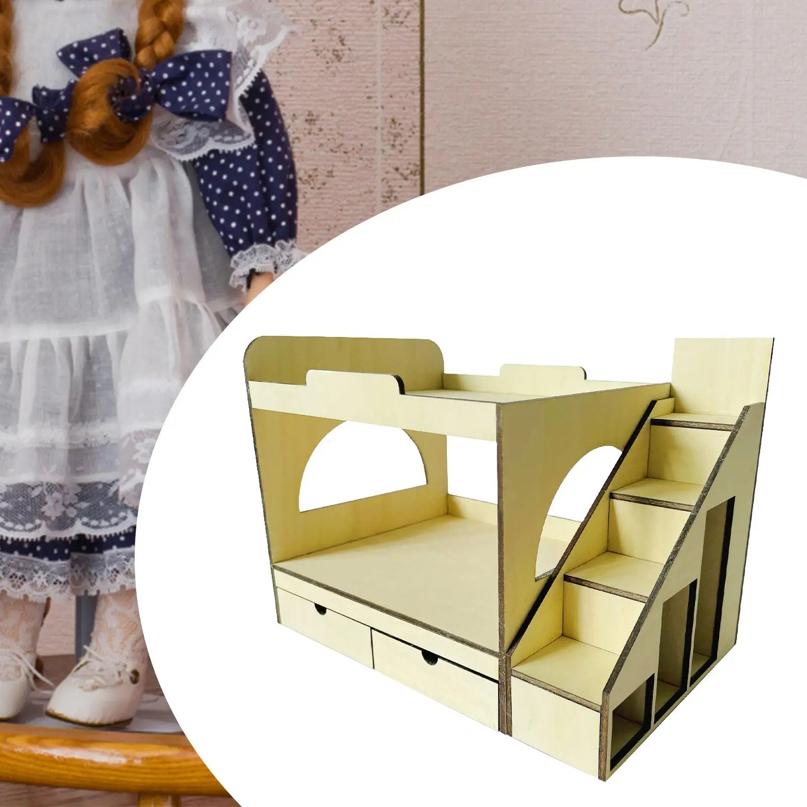 

1/12 Dollhouse Bunk Bed Scenes Simulated Collections Wooden Mini Bed for Model Train DIY Scenery Layout Building Micro Landscape