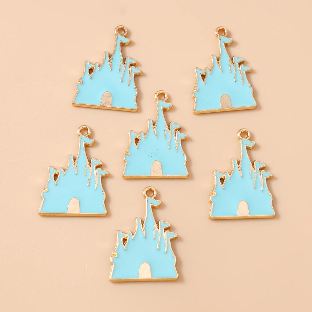 Leslie 10 Stück 19 x 27 mm Emaille Metall Prinz Prinzessin Schloss Charms Anhänger für Ohrringe Schlüsselanhänger Schmuckherstellung Diy Zubehör