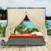 Outdoor Daybed with Curtain Canopy Bed Patio Furniture Adjustable Sunbed Set All-Weather Rattan Sun Lounger Patio Wicker Sofa 3