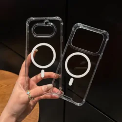 Transparent Four - Corner Anti - Fall Magnetic Phone Case with Silicone and Hard Acrylic Back for Nothing Phone (4a) Pro (Clear)