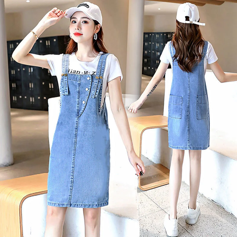 Women\'s Denim Strap Playsuits 2023 Summer New Plus Size Clothing Cover Belly Wide Leg Pants Fashion Jumpsuit Shorts Ladies Jeans