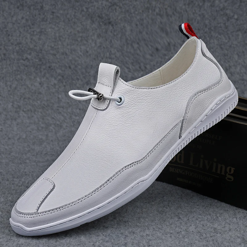 

Fashion Brand Men Flats Autumn Shoes Black White Comfortable Men Moccasins Plus Size 46 New Men Casual Genuine Leather Sneakers