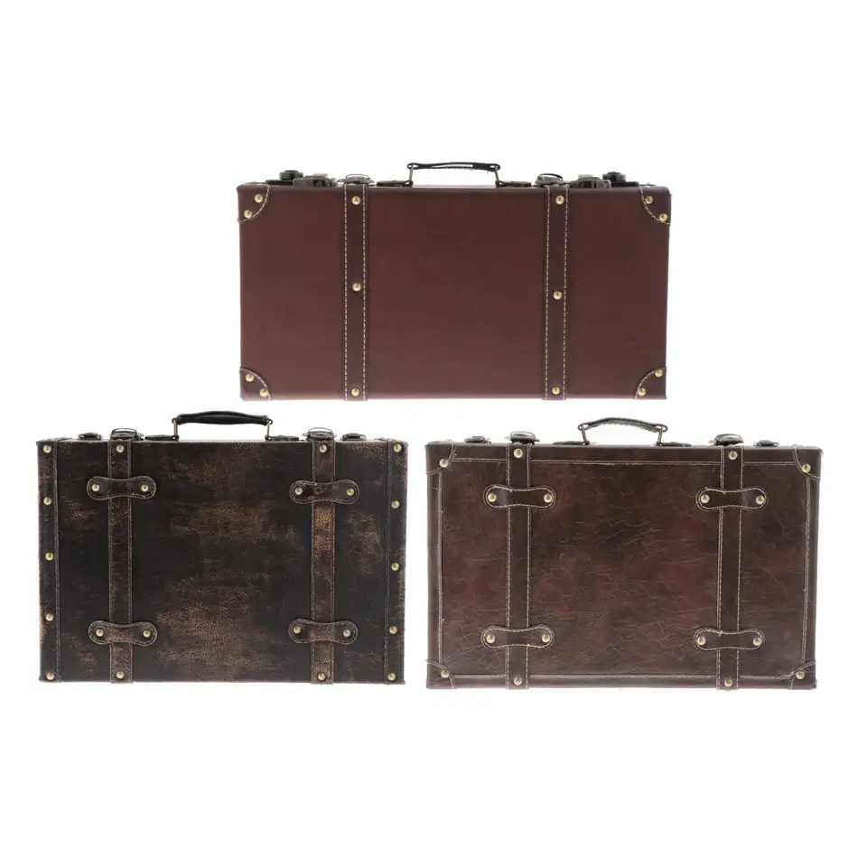 TOLIDA Vintage Houten Doos, Leer, Bagagekoffer met Handgreep, 38 x 23 x 14 cm, Multifunctionele Schatkist, Koffer voor Ornament, Geldgeschenken, Reizen, Fotografie, Verjaardagen, Bruiloften, Thuis
