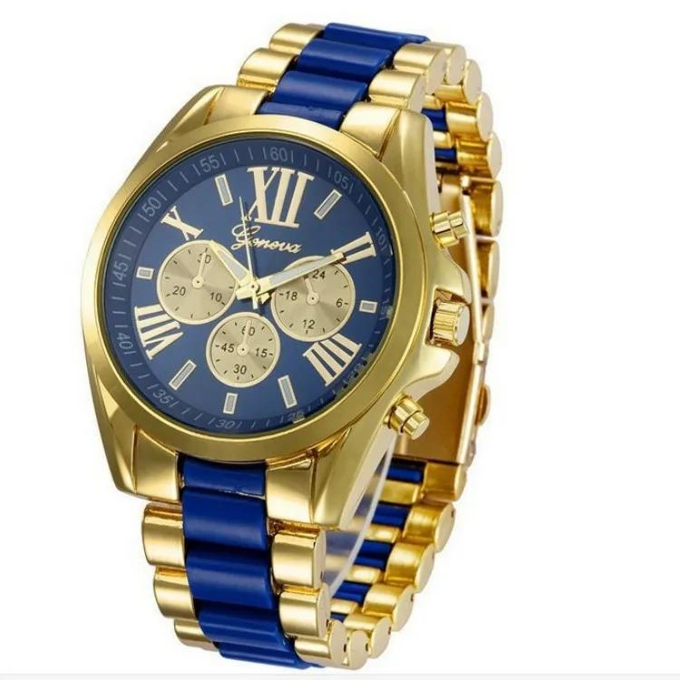 

New Products Are Popular High-end Business Men's Steel Band Watch Geneva Three Eye Alloy Case Roman Numerals Student Watch