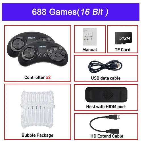 세가 제네시스 FC 용 16 비트 MD 비디오 게임 콘솔, 4600 개 이상 게임 내장, HDMI 호환 4K TV 게임 스틱 무선 컨트롤러 7
