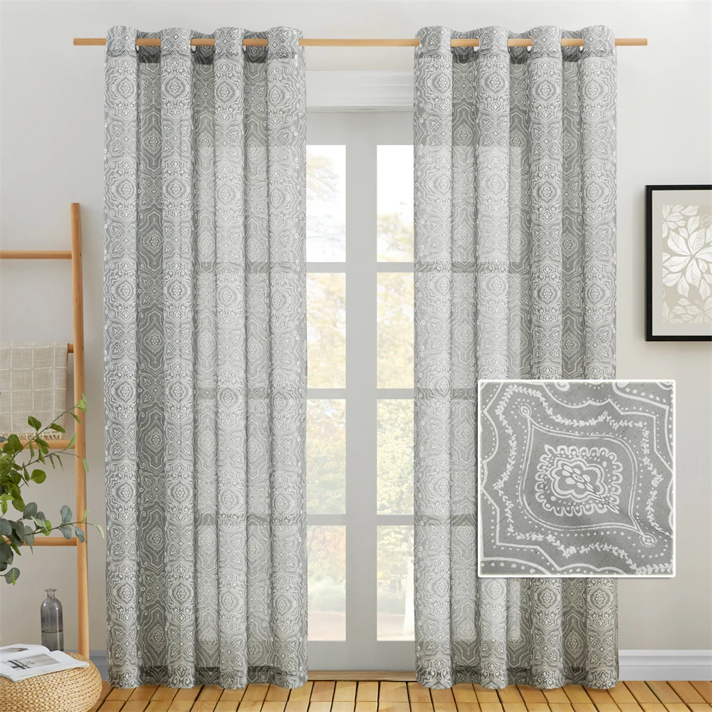 NICETOWN 1PC White Leaves Sheer Curtains Curtain for Living Room Kids Bedroom Decor Tulle Curtains