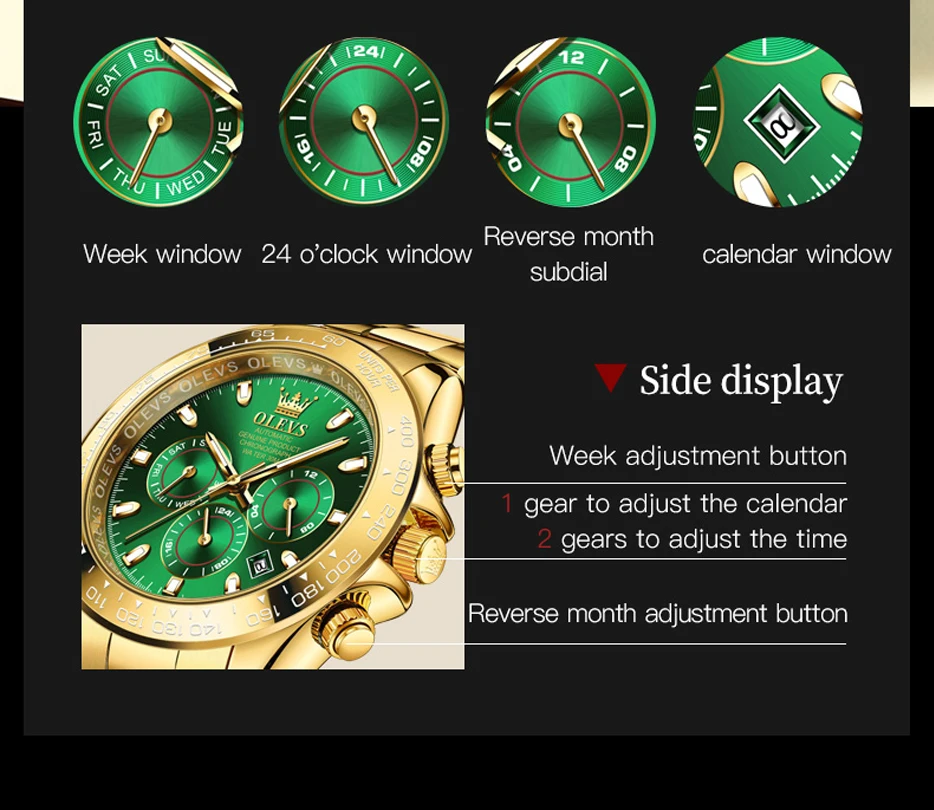 OLEVS Luxury Automatic Watch For Men Waterproof Mechanical Multifunction Watches Gold Original Man Wristwatch Relogios Masculino