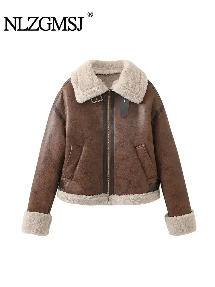 

Nlzgmsj TRAF 2024 Autumn Winter Women Jacket Loose Faux Lambhair Warm Jackets For Women Coats Woman Outerwear