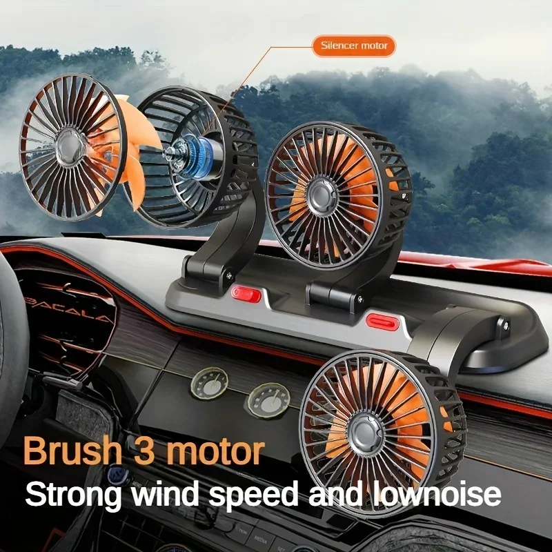 Car Fan 360° Adjustable 3 Head Air Fan Automotive Electric Fan USB/12V/24V Fan 2 Speeds Car Silent Fan For Home Desk Office&Car