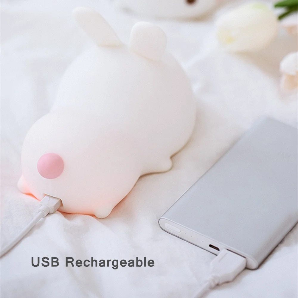 Touch Sensor RGB LED Rabbit Night Light 16 Colors USB Rechargeable Silicone Bunny Lamp for Children Baby Toy Festival Gift 6