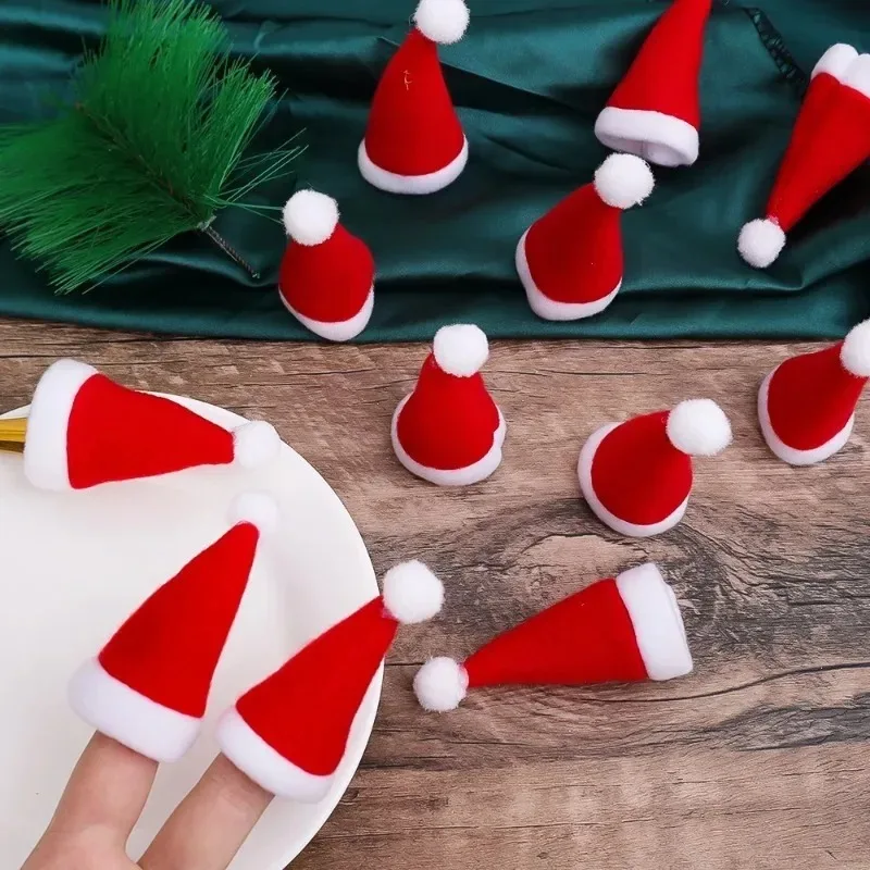2/200PCS Velvet Mini Santa Hats Wine Bottle Covers Christmas Tableware Holder Lollipop Caps Bottles Bags Xmas Home Party Decor