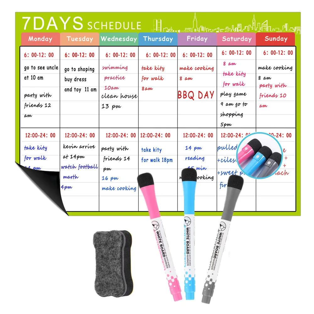 A3 Whiteboard Erasable Monthly Weekly Schedule Calendar Planner Dry Erase Whiteboard Refrigerator Sticker Message  Board  Menu