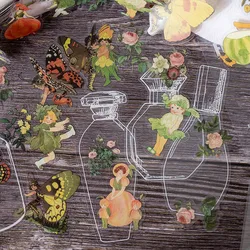 30 Sheets Vintage Elf Plant Decal Transparent Bottle Cartoon Cute PET Pegatina Scrapbooking Journal Decorative Planner Stickers
