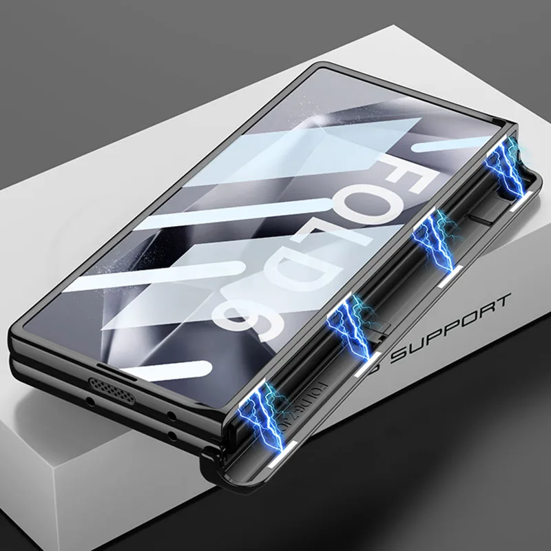 Magnetic Hinge Plating Clear Protective Case with Outer Screen Glass Holder