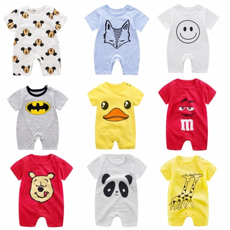 Cotton baby suit Children New  Cartoon Cotton Summer Rompers Baby Unisex Cute O-neck Soft Skin One Piece Bodysuit  Boys And Girls Short Sleeves Baby Bodysuits cheap