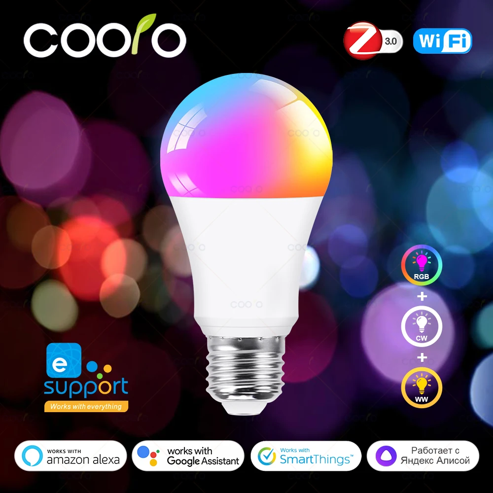 이웰링크 E27 15W 18W 지그비 와이파이 LED 전구 RGB CW AC 220V 110V 알렉사 구글 어시스턴트 얀덱스 앨리스 홈데코와 호환