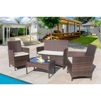 Patio Furniture Sets Outdoor Indoor Use  Backyard Porch Garden Sets Clearance Brown and Beige 4 Pieces Furniture Easy Assembly 2