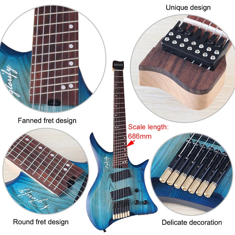 7 string headless electric guitar 30 inch solid ashwood body headless guitar maple neck headless electric guitar