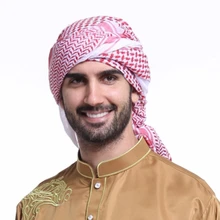 Men Muslim Head Scarf Islamic Printed Scarf Turban Arabic Head Cover Accessories Turban Praying Hat Plaid Head Scarf Costumes