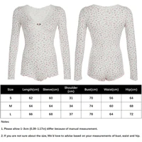 Floral Print V-neck Lace Trim Jumpsuit Knitted Long Sleeve Cute Aesthetic Y2K Bodysuit Rompers Homewear Women Casual Nightgowns - Image 6