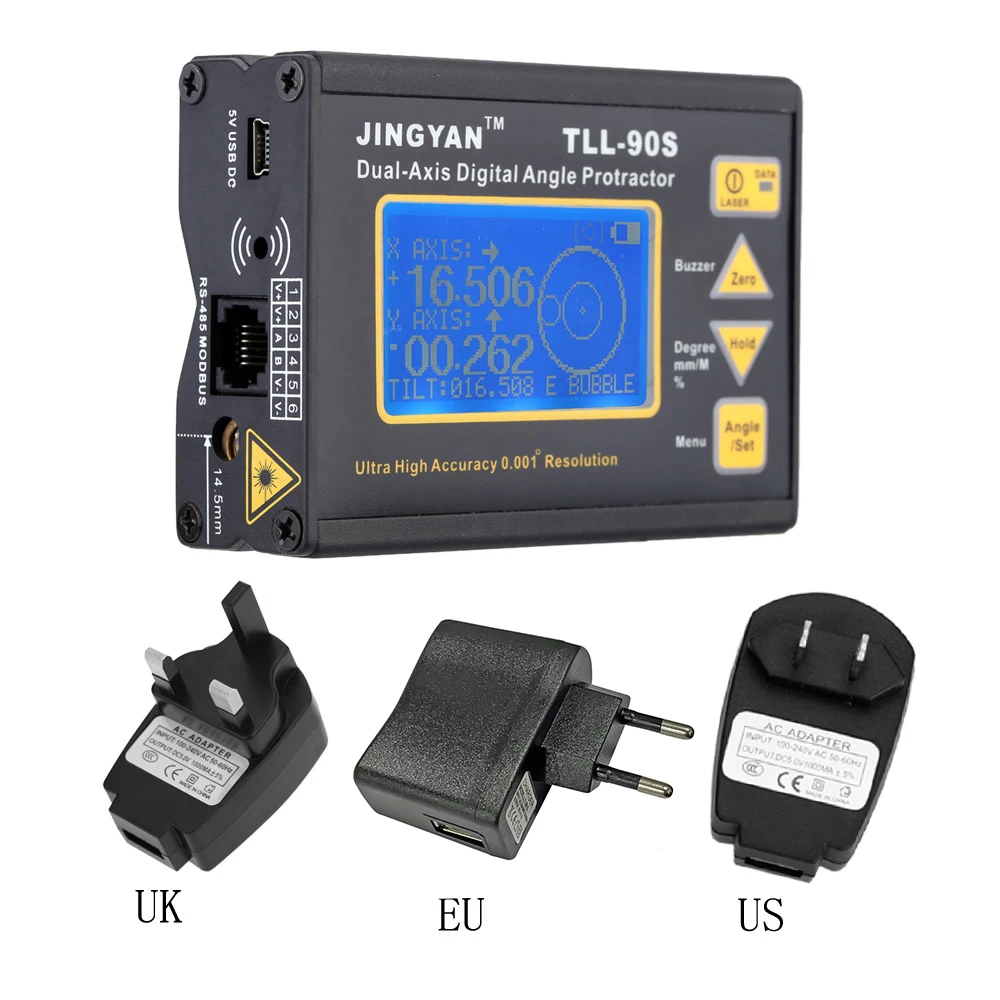 TLL-90S Super High Precision Angle Meter 0.005 Digital Level Inclinometer Angle Protractor with LCD Display 100-240V 50-60Hz