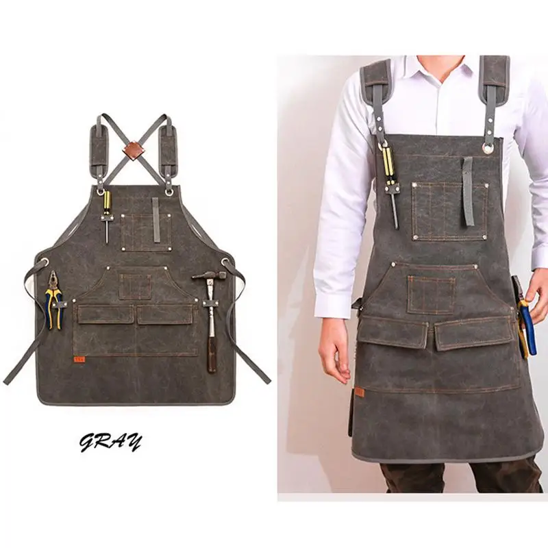 

Tool Apron Men Women Adjustable Waxed Canvas Apron Heavy Duty Utility Apron With Pockets For Woodwork Room Craft Workshop