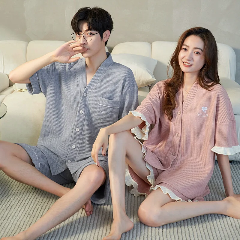 New Summer 3XL Shorts Pijamas Couple's Sleepwear Cotton Pajamas Fashion Casual Korean Loungewear Pajama Sets for Young qweek korean style bear print pyjamas women clothing sets summer plus size pajamas for teen girls kawaii pijamas sleepwear