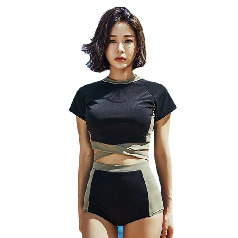New Short Sleeved High Waist Swimsuit Women Split Sexy Lingerie Set Ladies Sport Swimwear Hot Spring Swimming Bathing Suit