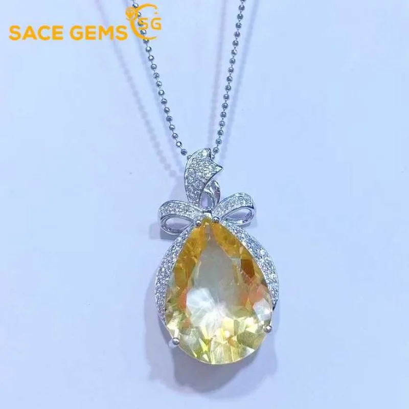 

SACE GEMS S925 Sterling Silver 15*20MM Natual Citrine Pendant Necklaces for Womne Engagement Cocktail Party Fine Jewelry