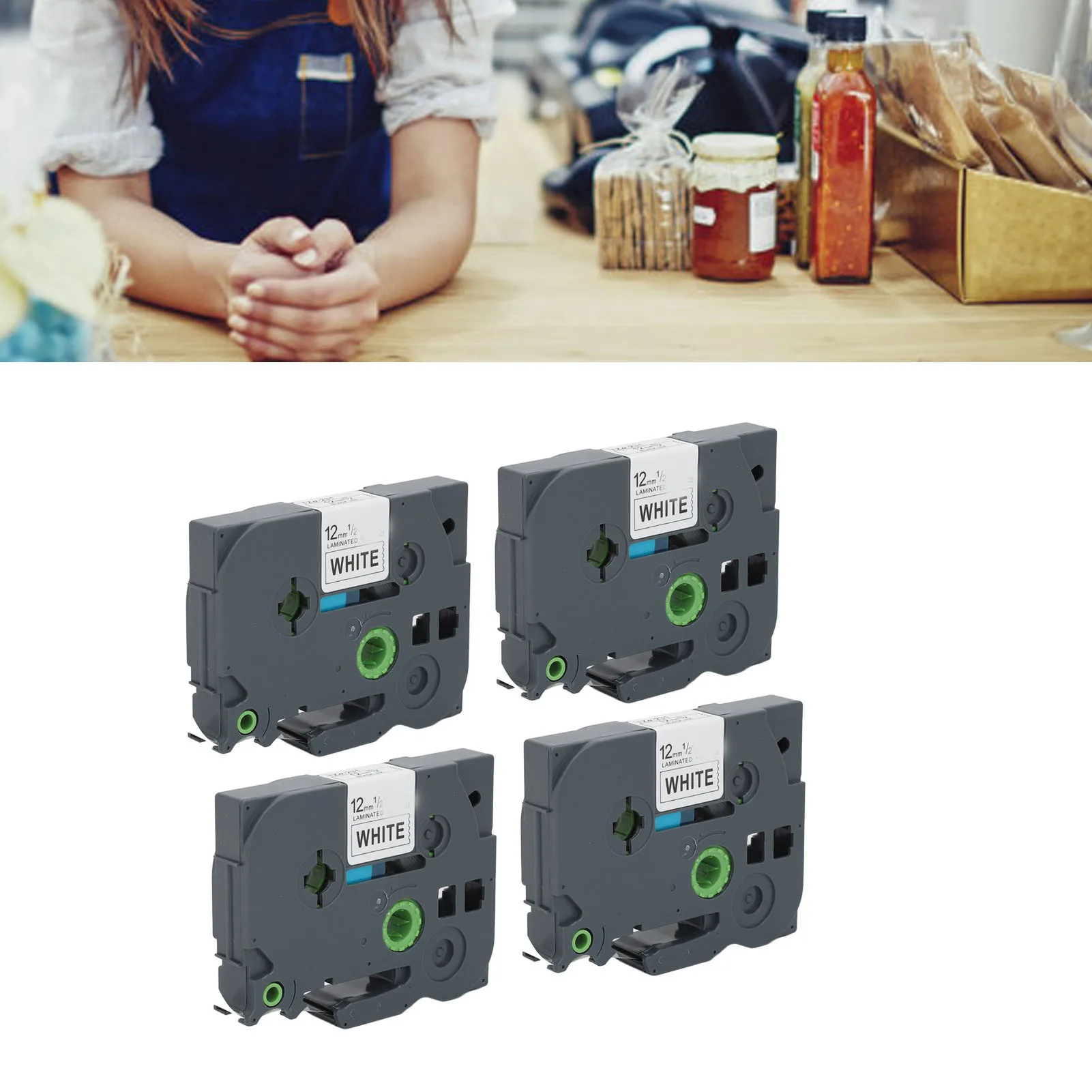 4PCS 12mm Label Maker Tape Refill Label Tape 12mm Waterproof Black On White Label Maker Tape Replacement Refill