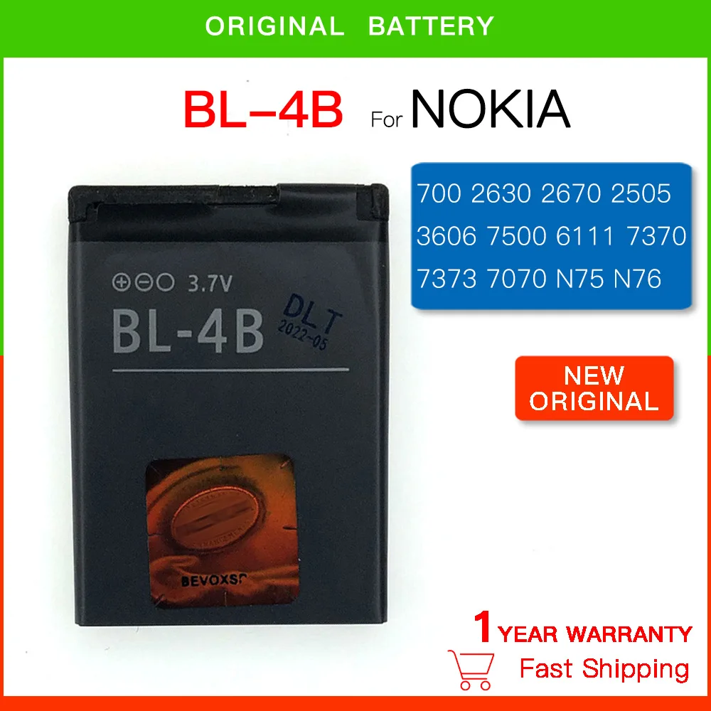 Batteria Di Ricambio Originale Bl-4B Per Nokia 2505 2660 5000 7070 7088 7373 7500 7500P N75 N76 1682 3606 3608C Batteria