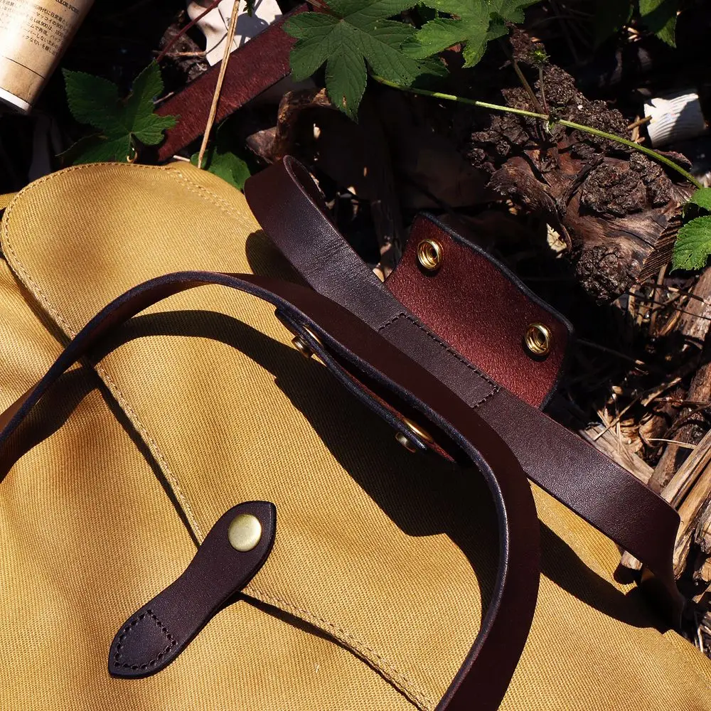 Tailor Brando Saddle Leather Shoulder Strap 22OZ Waterproof Canvas Size 50*33*20cm American Retro Medium Travel Handbag