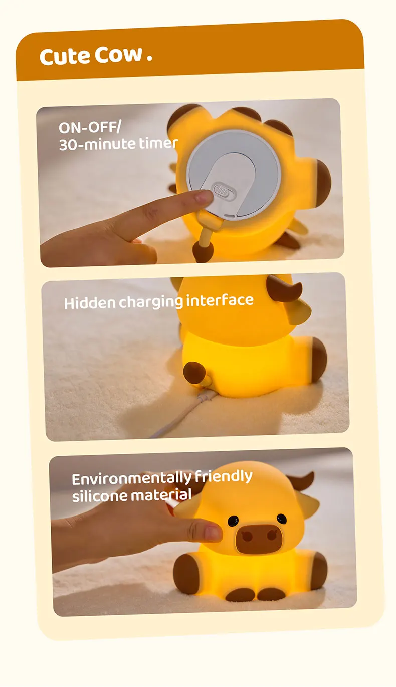 Highland Cattle Night Light With Timer Nursing LED Lights Anime Desktop Lamp Room Decorations Silicone Lamps Kids Birthday Gifts