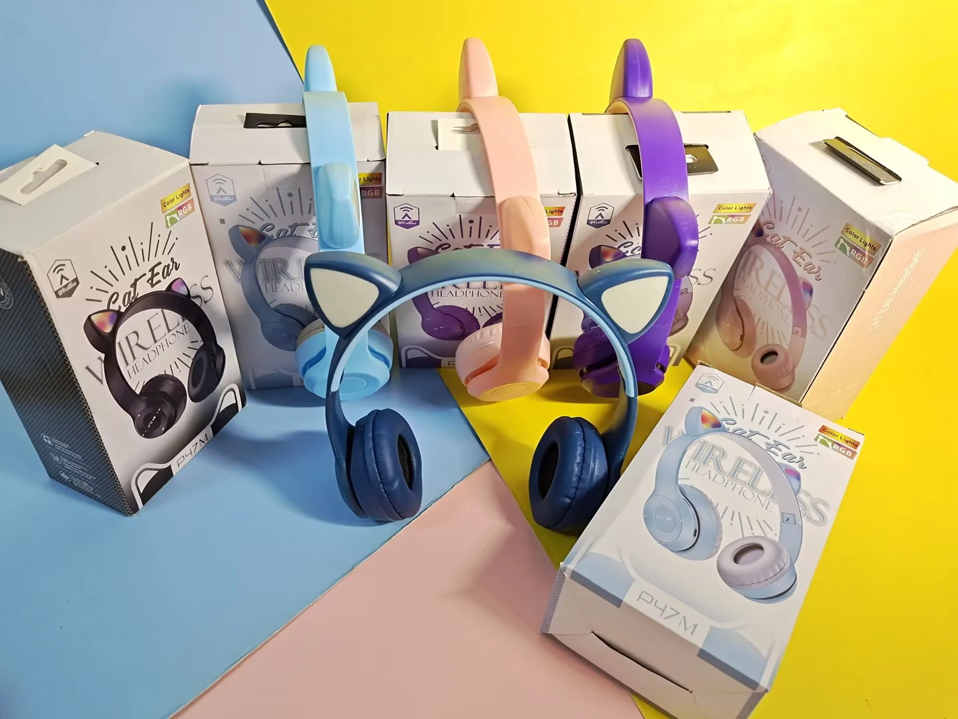Cute Cat Ear Headphone Flash Light with Mic Control LED Stereo Music Helmet Phone Wireless Bluetooth Headset Holidays Gift 6