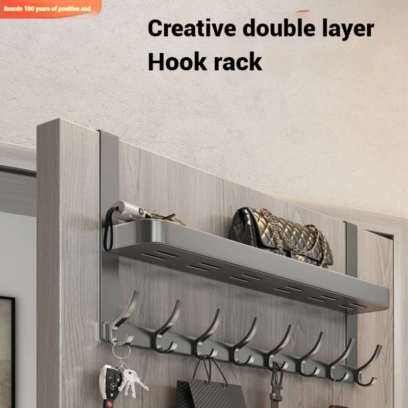 No Drill Strong Adhesive Over Door Hooks Wall Mounted Coat Rack Organizer Multi-Purpose Storage Shelf For Clothes Bags Hats storage hook door hook