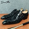 Luxury Brand Men Leather Shoes Slip-On Black Crocodile Print Woven Pattern Loafers Mens Dress Shoes Wedding Office Shoes For Men 1