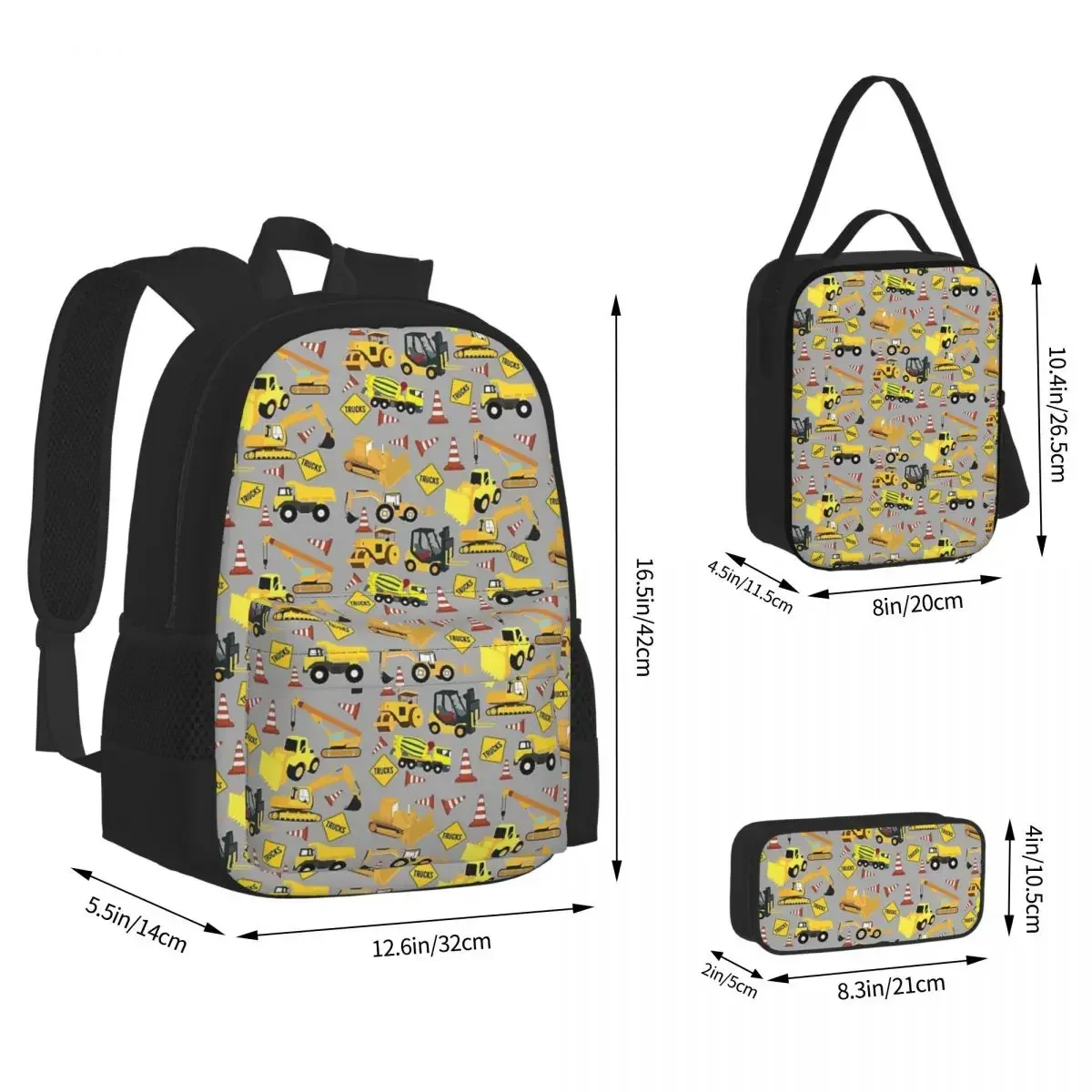 

Construction Trucks Party Backpacks Boys Bookbag Students School Bags Cartoon Kids Rucksack Lunch Bag Pen Bag Three-Piece Set