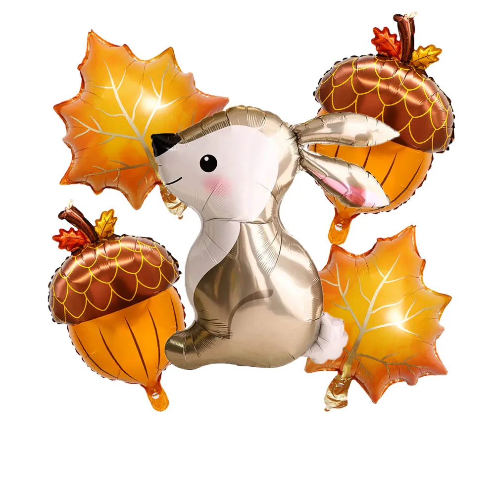 5 stücke Herbst Ahornblatt Tannenzapfen Kürbis Folie Ballons Eichhörnchen Fuchs Tiere Ballon Thanksgiving Geburtstag Party Decor Kinder Geschenk – Detail 6