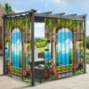 1PC New Fashionable, Simple and Fresh Butterfly Flower Home Decoration Print Perforated Waterproof Curtain, Machine Washable, Su 1
